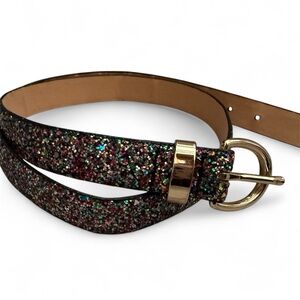 Multicolor Glitter Belt with Gold Buckle – 41"